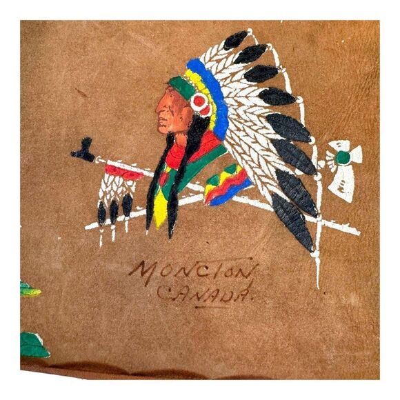 Vintage Moncton Canada Leather Snap Shots Photo Album Native American Motif READ - Picture 2 of 8